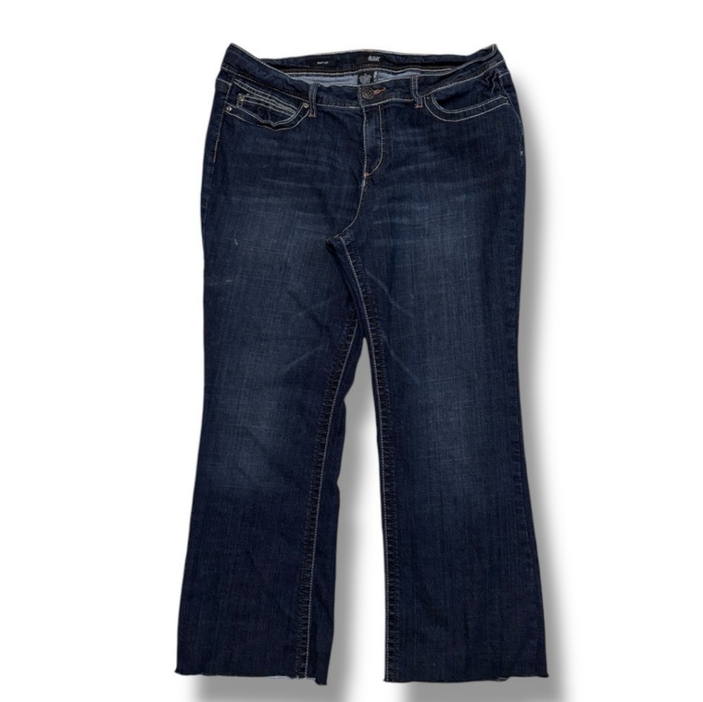 A.N.A. A NEW APPROACH Blue Stretch Denim Mid Rise Boot Cut Jeans Raw Edge Cuffs